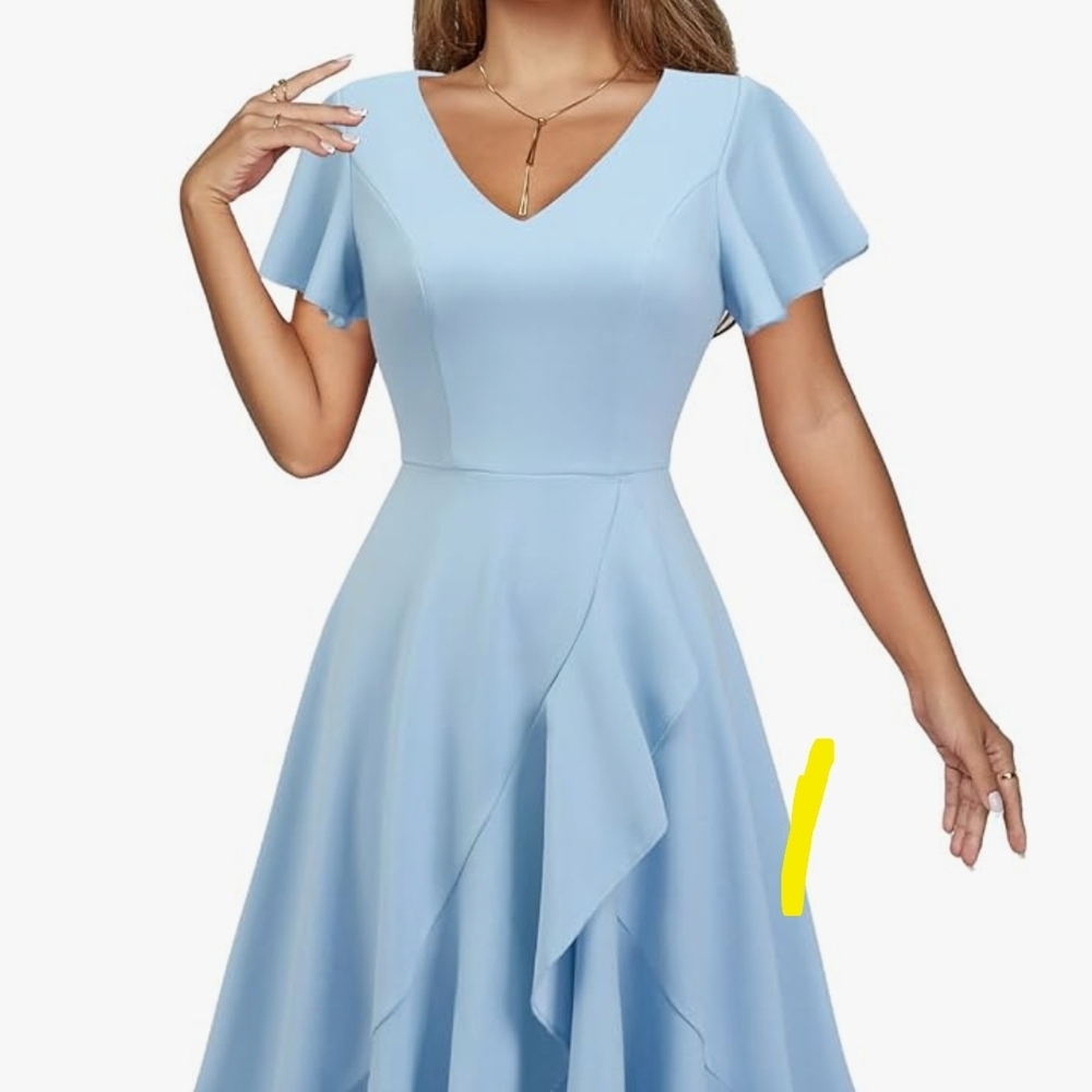 Pale Blue Women's Flutter Sleeve Dress